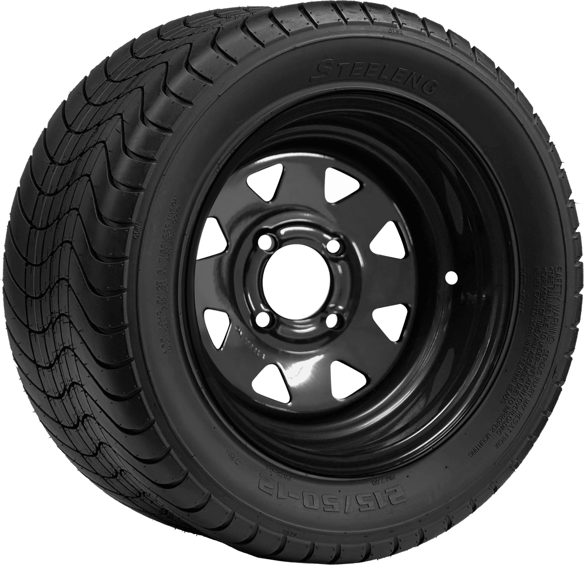 SGC 12" Steel Wheel Black Slotted and STEELENG 215/50-12 Comfort Ride Street Tire Combo