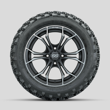 GTW Spyder Machined/Grey 14 in Wheels with 23x10.00-14 Rogue All Terrain Tires Full Set