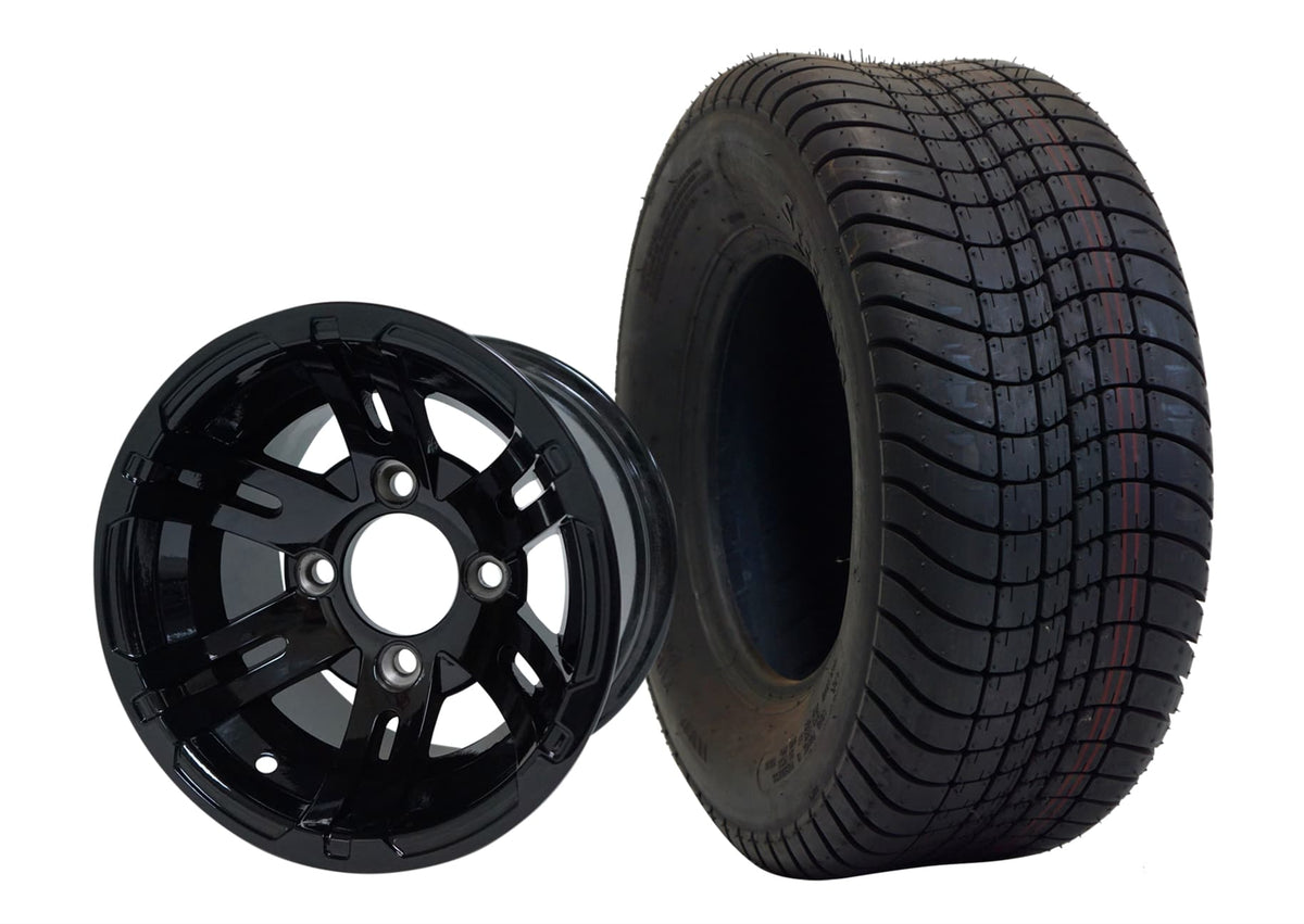 10" SGC Bulldog Glossy Black Wheel and 205/65-10 Comfort Ride Street Tire Combo