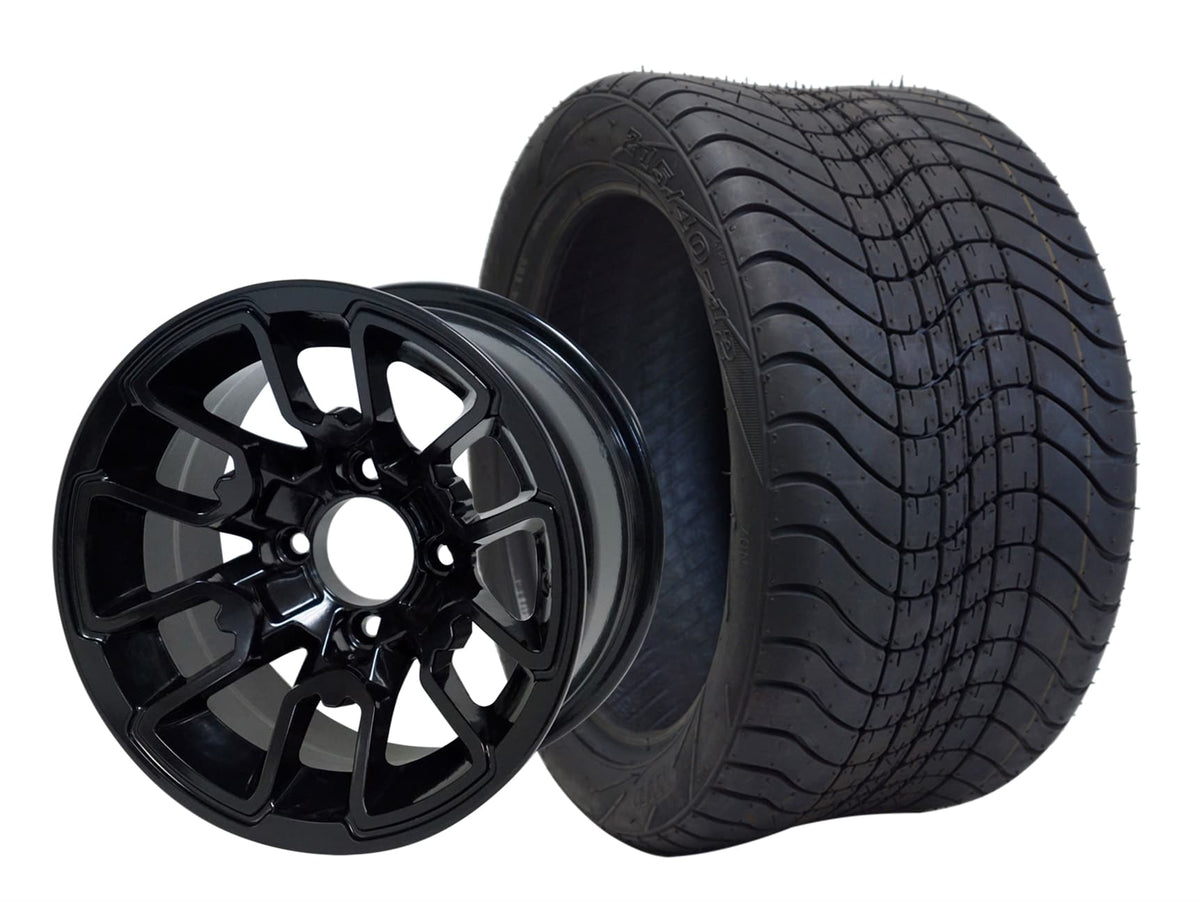 SGC 12" Lizard Glossy Black Wheel and 215/40-12 DOT Approved Low Profile Tire Combo