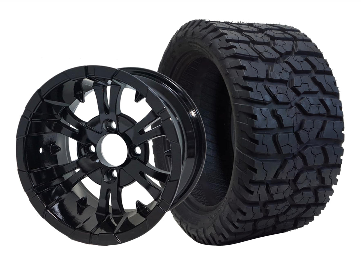 14" SGC Vampire Glossy Black with 22x10.5-14 GATOR All-Terrain - Golf Cart Wheel & Tire Combo