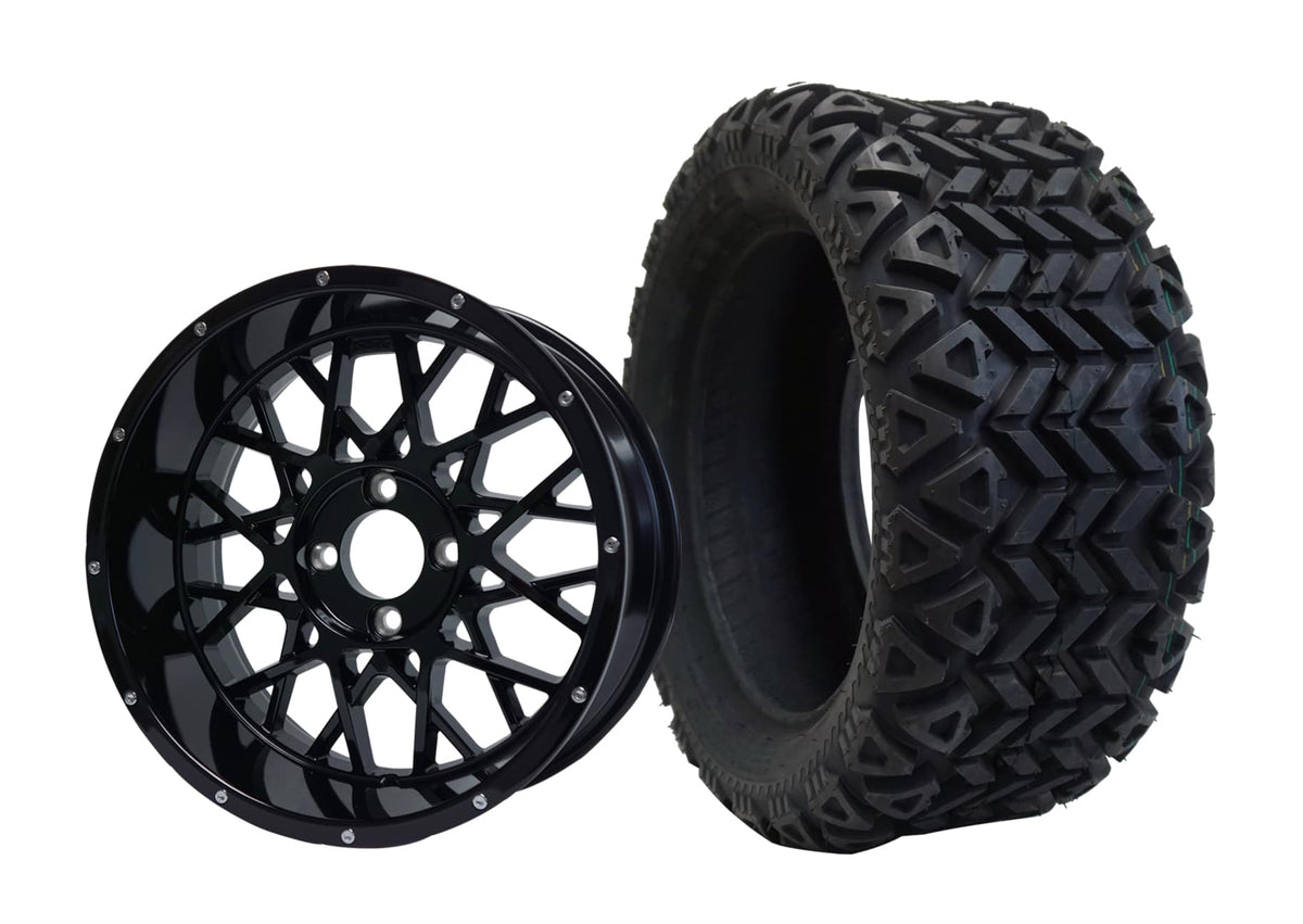 14" SGC Venom Glossy Black with 23x10-14 All-Terrain (DOT Approved) - Golf Cart Wheel & Tire Combo