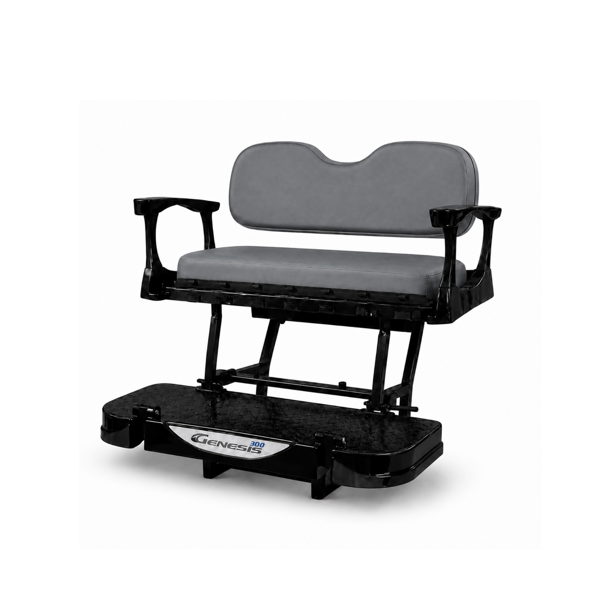 MadJax Genesis 300 Aluminum Rear Seat Kit for Yamaha Drive (G29) & Drive2 (2017+) – gray cushions, angled view
