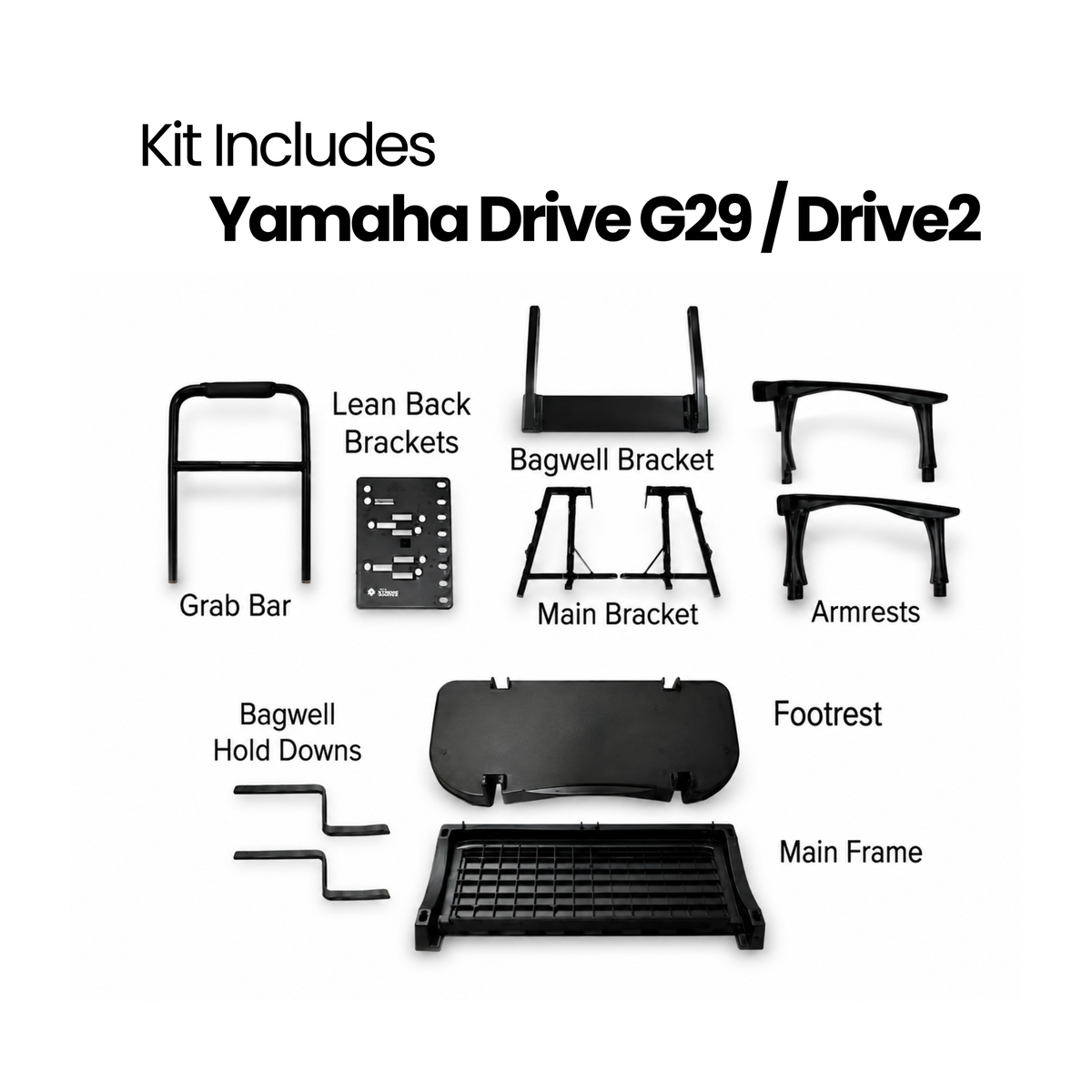 MadJax Genesis 250 Steel Rear Flip Seat Kits with Deluxe & Standard Cushions for Yamaha Drive G29 / Drive2