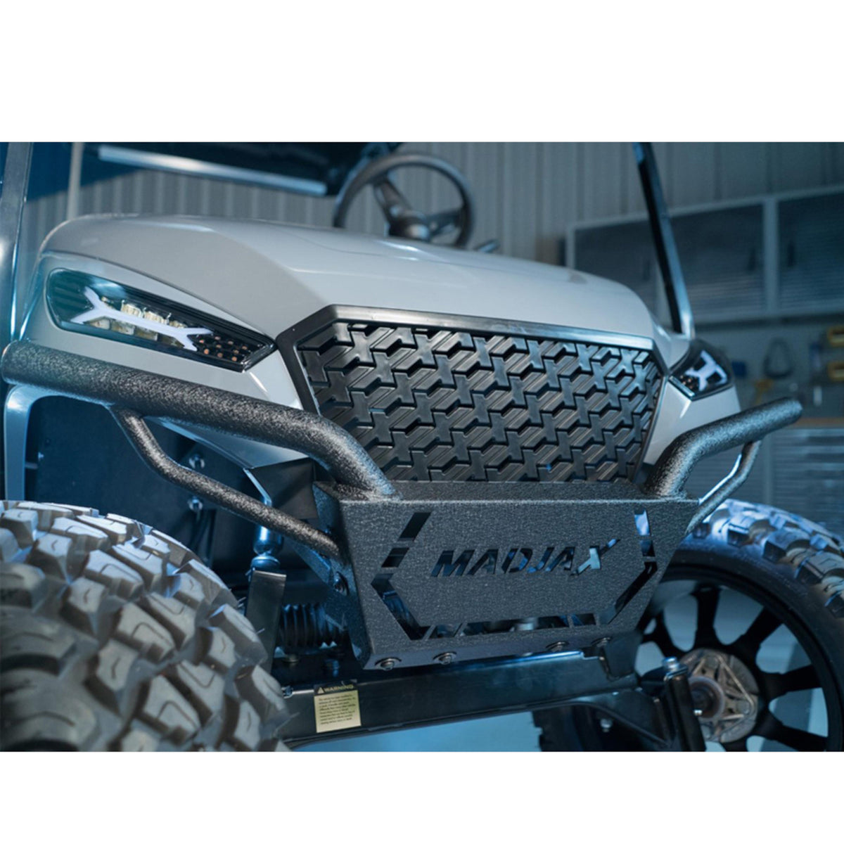 EZGO TXT MadJax Storm Brush Guard - Black – brush guard installed, close-up