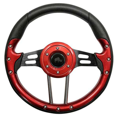 Rhox Aviator 4 Steering Wheel with Black Spokes - Chrome (E-Z-Go / Club Car DS Pre-1984) / Red Grip – product view