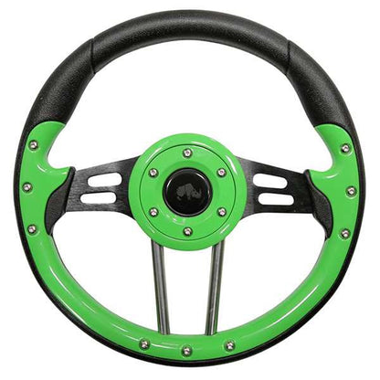 Rhox Aviator 4 Steering Wheel with Black - Satin Black (E-Z-Go / Club Car DS Pre-1984) / Lime Green Grip – product view
