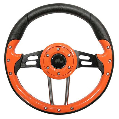 Rhox Aviator 4 Steering Wheel with Black Spokes - Chrome (Club Car Tempo / Onward / Precedent) / Orange Grip – product view