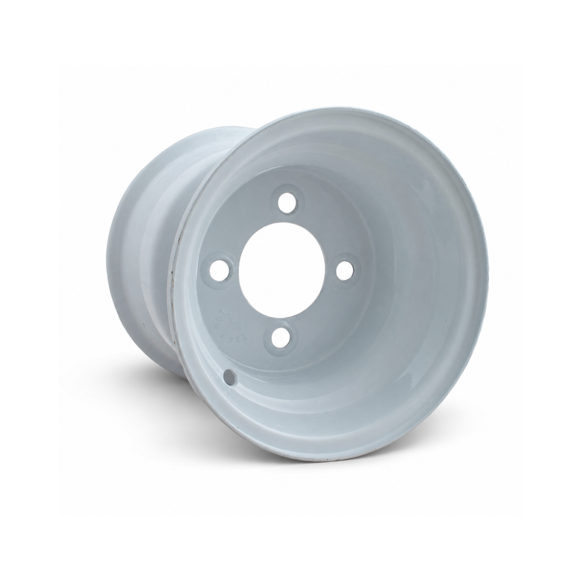 10x8 White Steel Wheel (3:5 Offset) – steel wheel, angled view
