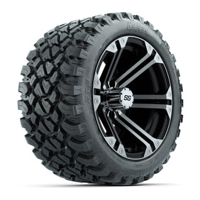 4-inch GTW Specter black machined golf cart wheels with 23x10-R14 Nomad all-terrain tires set of 4