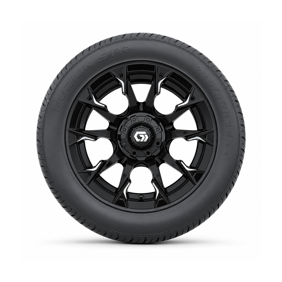 GTW® Diablo 14” Gloss Black/Machined Wheels with 225/50-R14 Fusion STR Tires – Full Set
