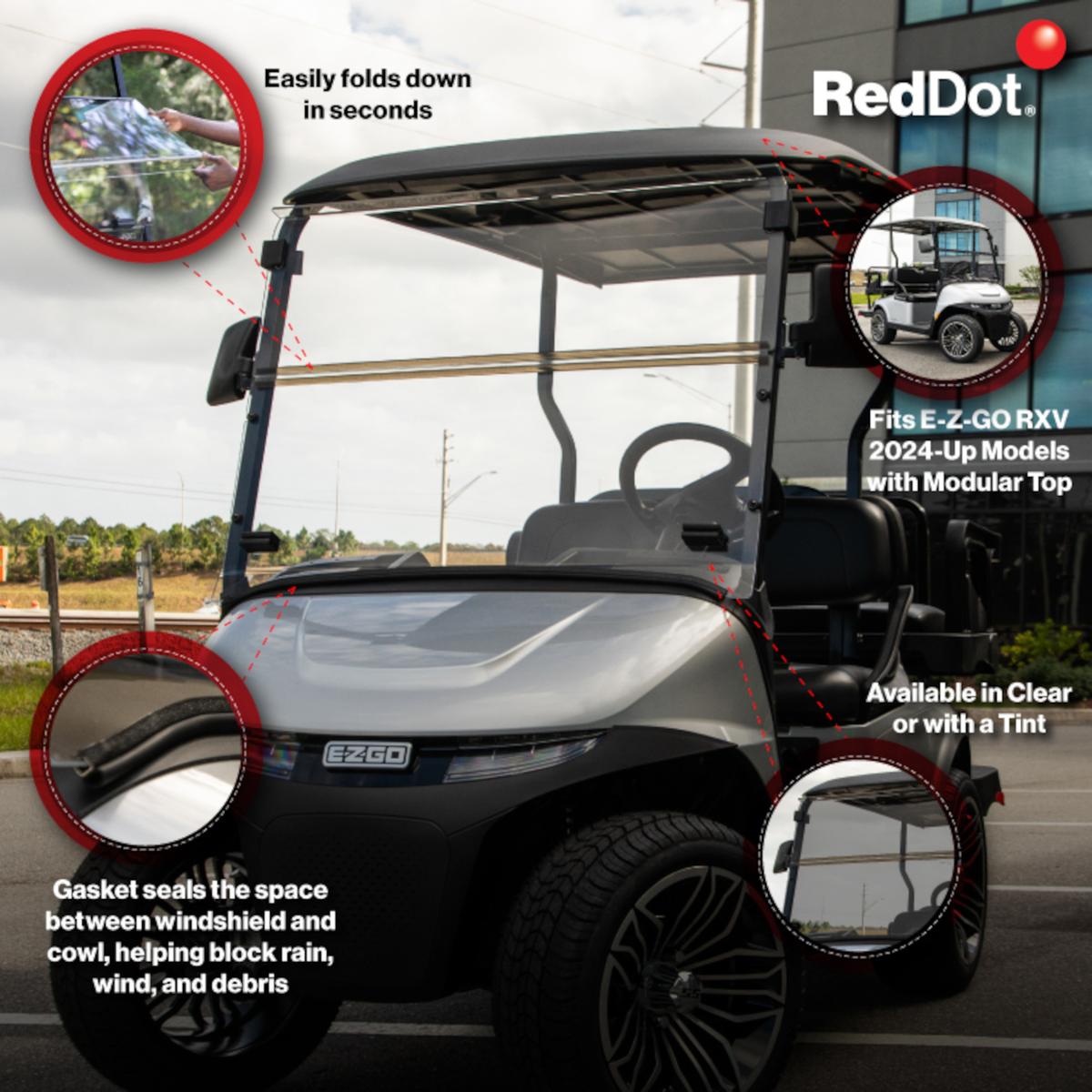 RedDot EZGO RXV Clear Folding 3/16" Windshield (Years 2024-Up)