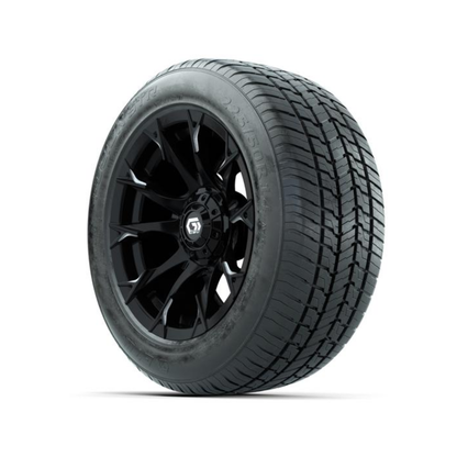 GTW® Diablo 14” Gloss Black/Machined Wheels with 225/50-R14 Fusion STR Tires – Full Set