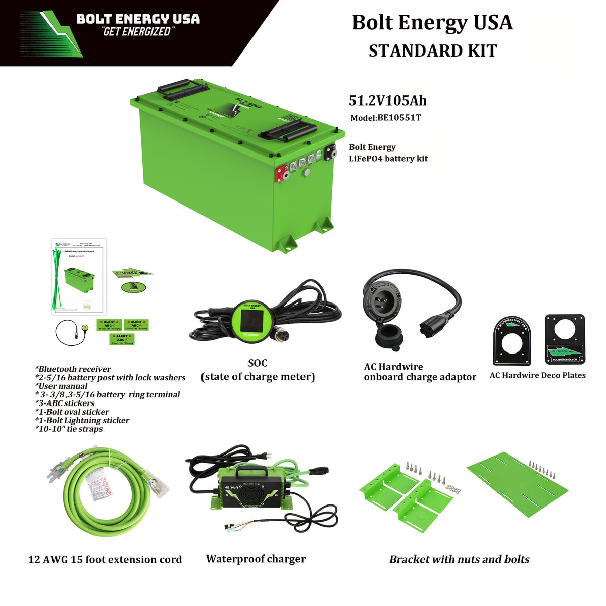 Bolt Energy 48V 105Ah THIN Golf Cart Lithium Battery Bundle - Professional or Standard Kit