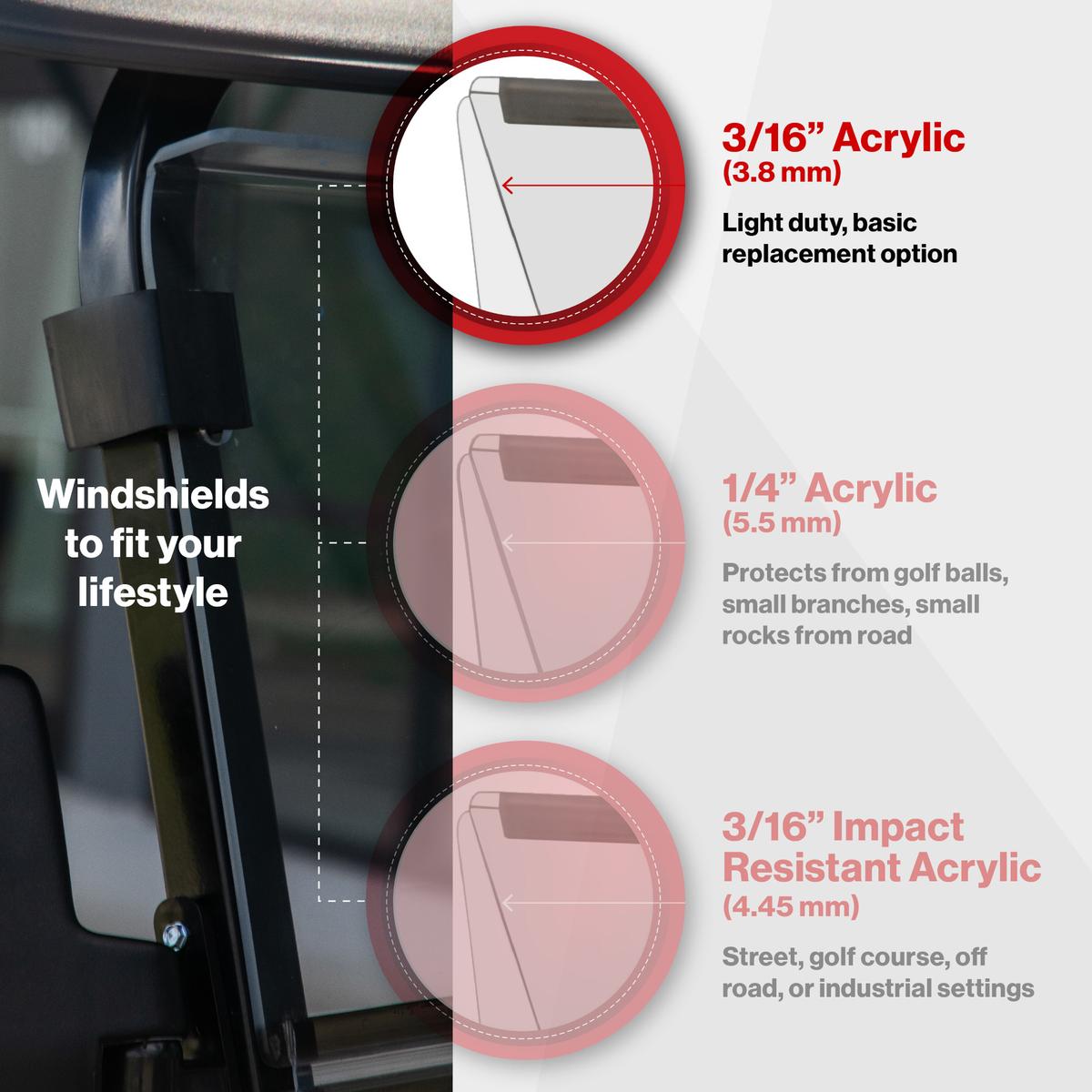 RedDot EZGO RXV Clear Folding 3/16" Windshield (Years 2024-Up)
