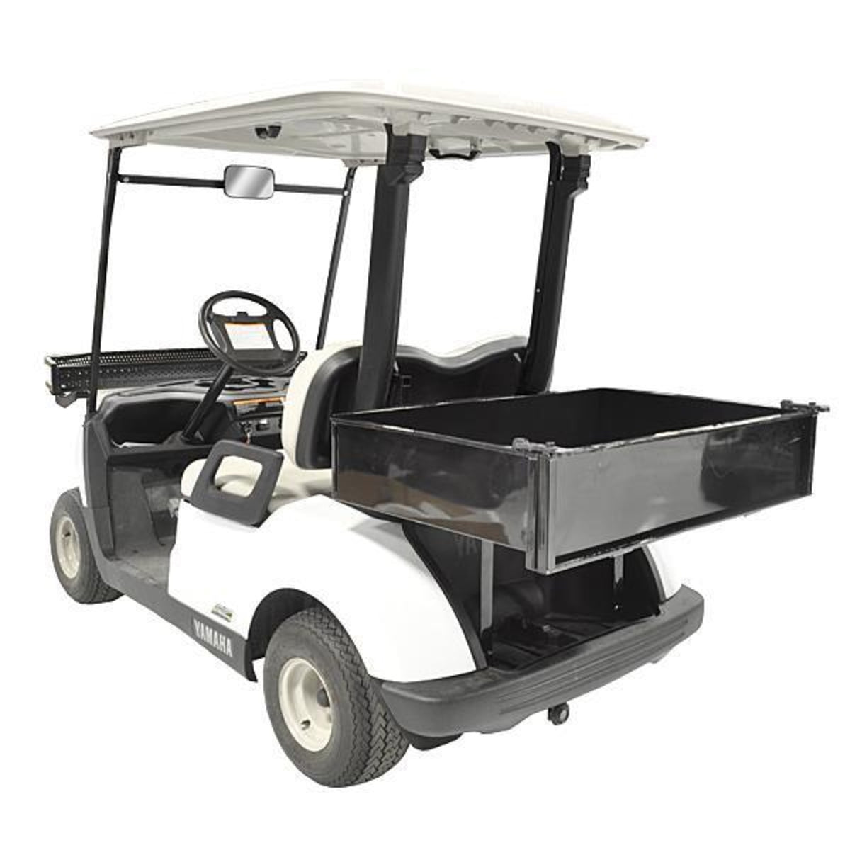 GTW/MJFX Cargo Box Brackets for Yamaha Drive2 – installed on white golf cart with cargo box