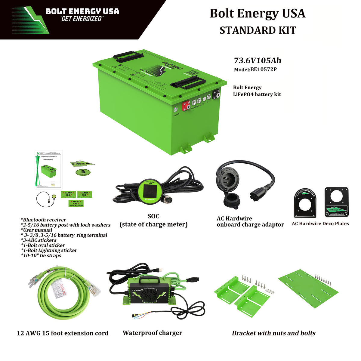Bolt Energy 72V 105Ah POWER Golf Cart Lithium Battery Bundle - Professional or Standard Kit