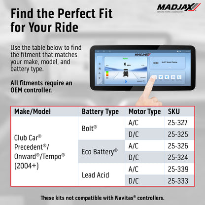 MadJax Kinect Display Screen Kit for DC Motor Club Car Precedent / Tempo / Onward 2004+