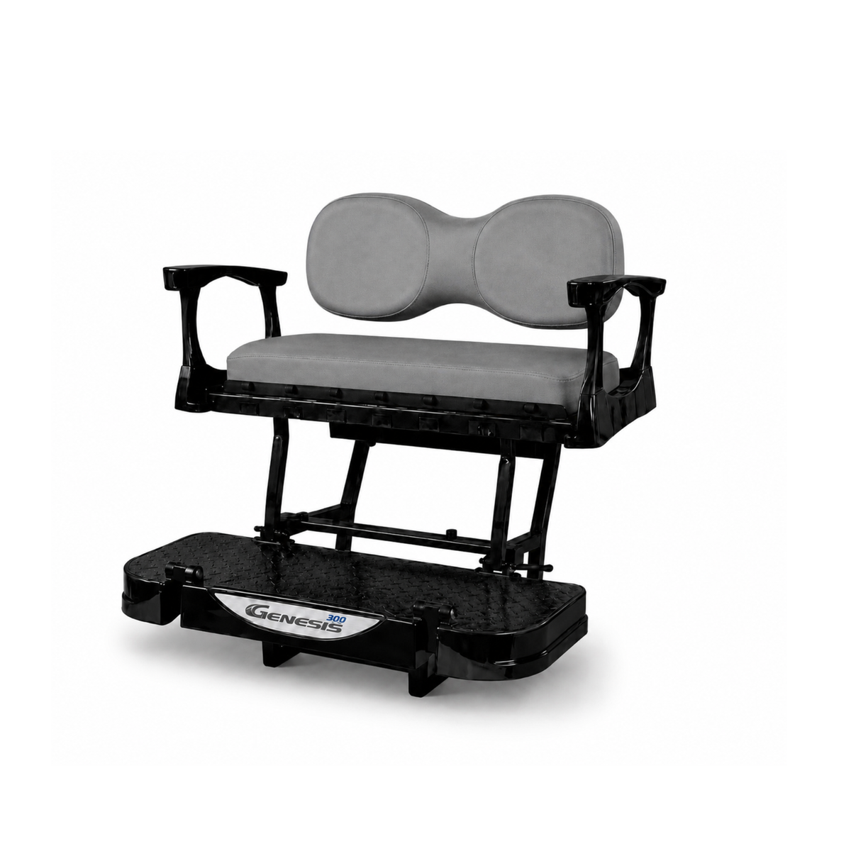 MadJax Genesis 300 Aluminum Rear Seat Kit for Yamaha Drive (G29) & Drive2 (2017+) – gray and black cushions, angled view