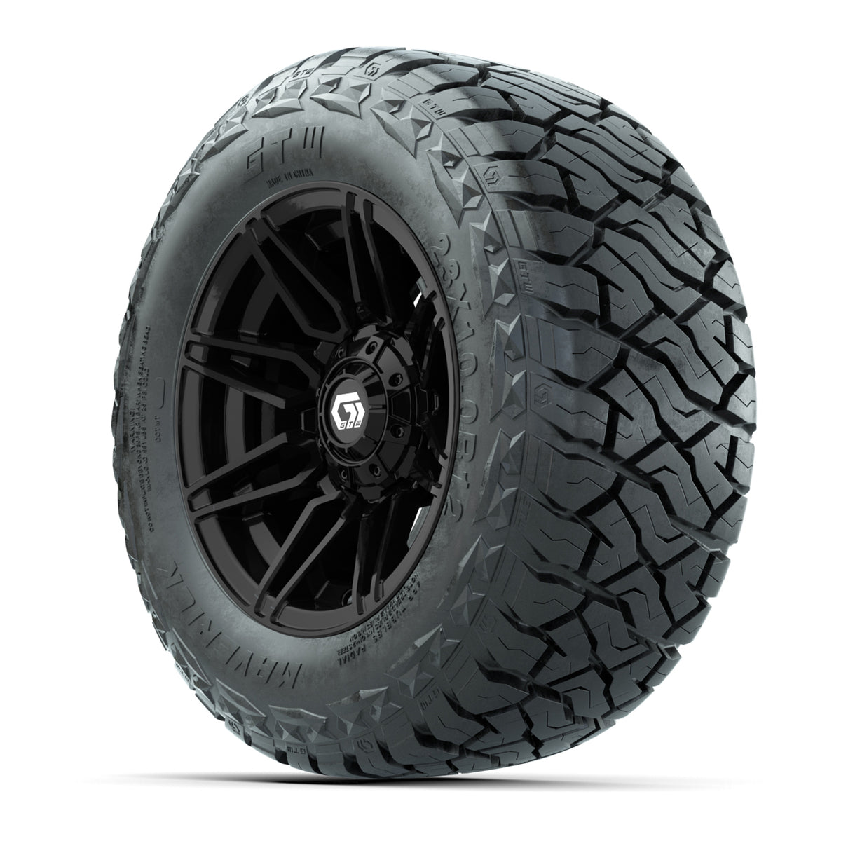 12" GTW Stealth Wheels Gloss Black and Maverick Low Profile & All Terrain Tires Combo Set of 4