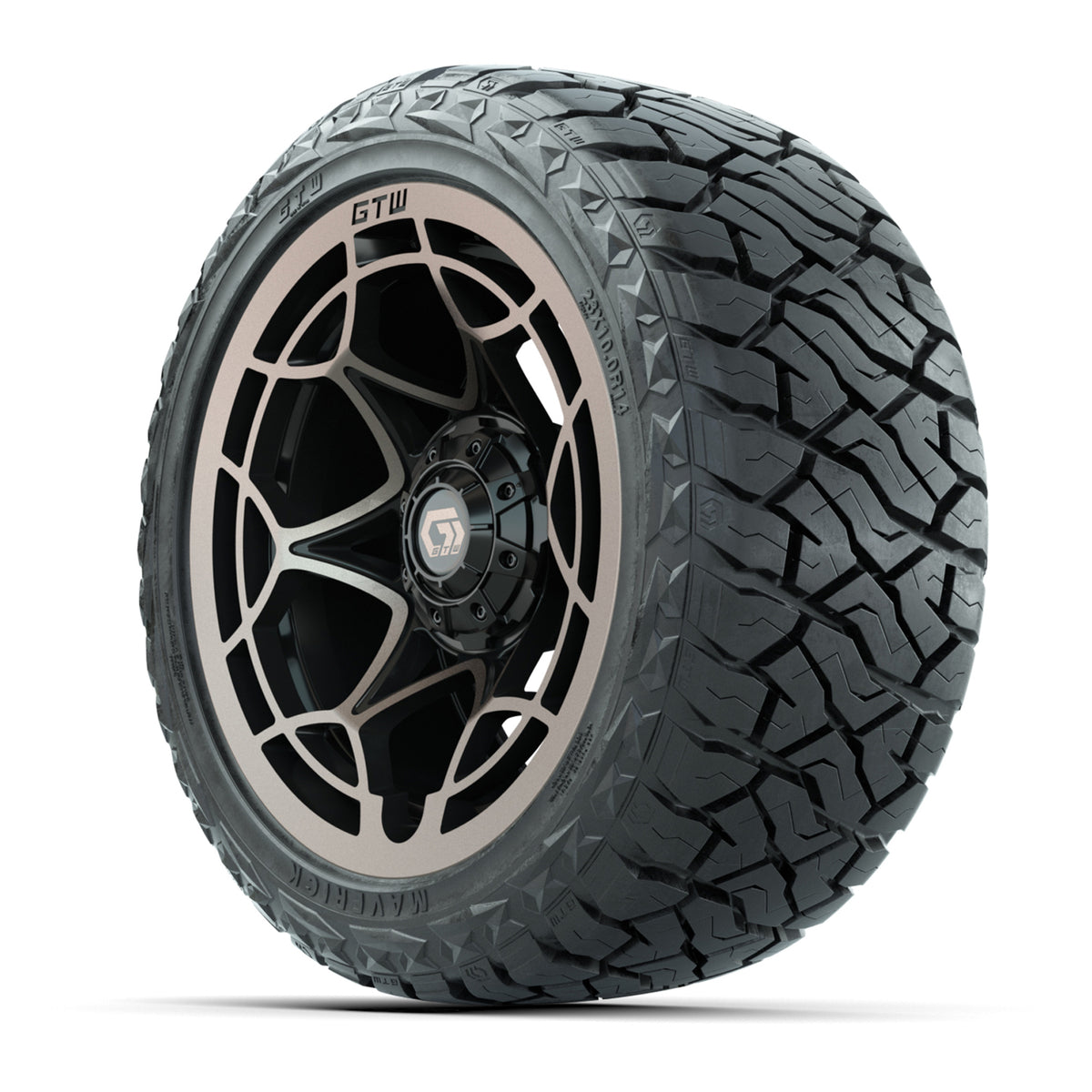14" GTW Nexus Wheels Gloss Black/Satin Bronze and Maverick 23x10.00-R14 All Terrain Tires Set of 4