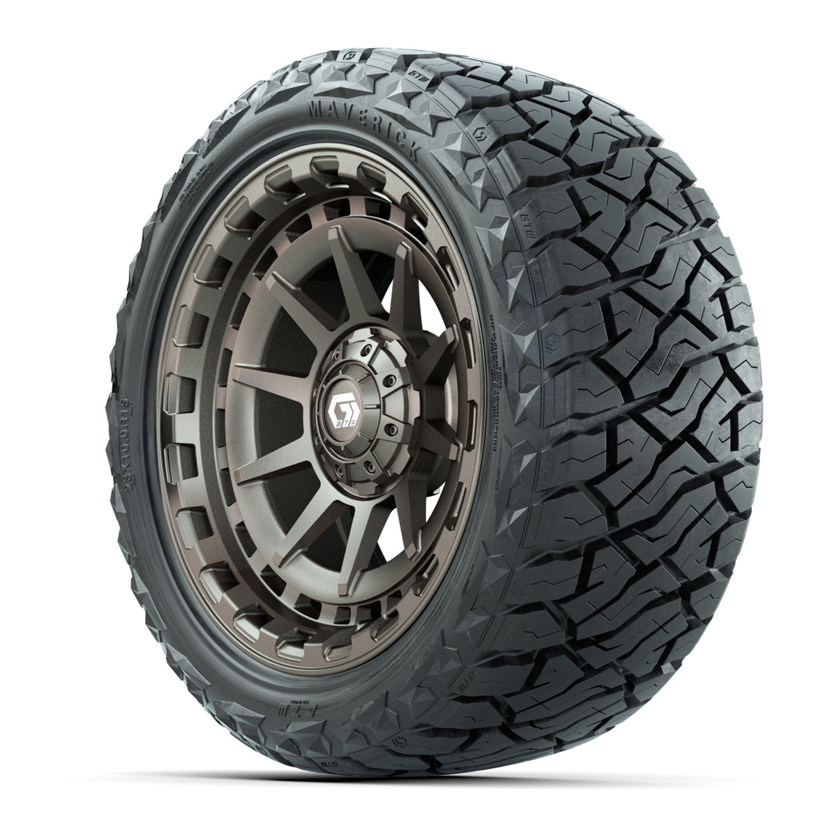 15" GTW Barricade Wheels Satin Bronze and Maverick 23x10.00-R15 All Terrain Tires Combo Set of 4
