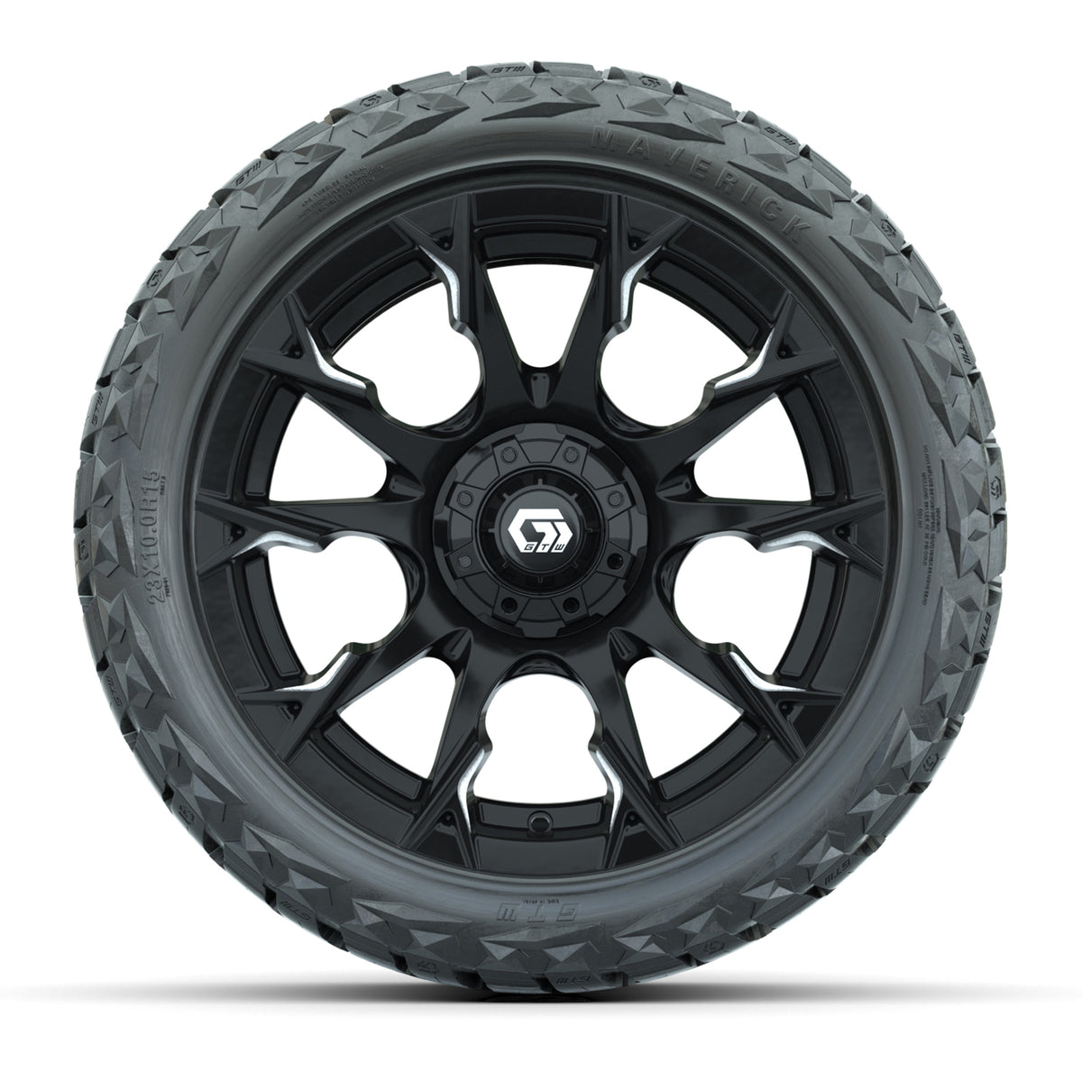 15" GTW Diablo Wheels Gloss Machined Black and Maverick 23x10.00-R15 All Terrain Tires Combo Set of 4