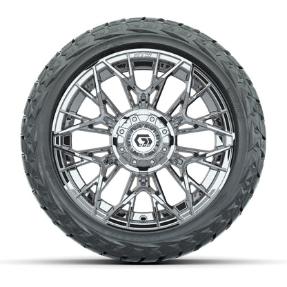 14" GTW Stellar Wheels Chrome and Maverick Low Profile & All Terrain Tires Combo Set of 4