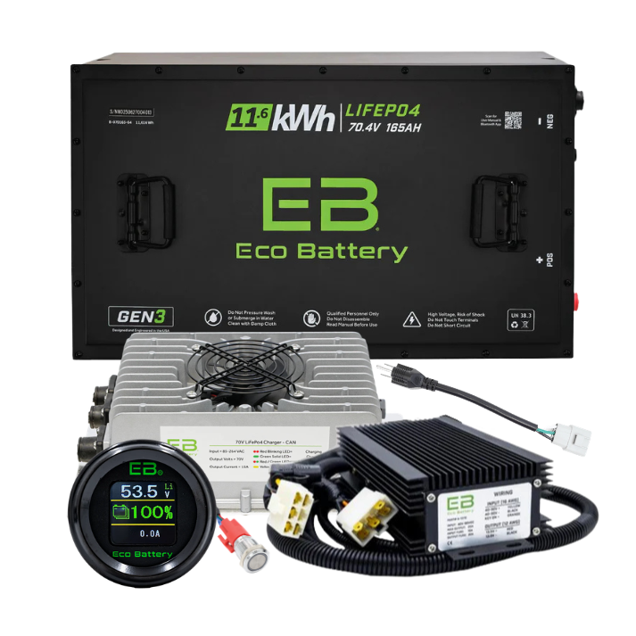 Eco Battery 70V 165Ah Gen3 LiFePO4 universal golf cart battery bundle