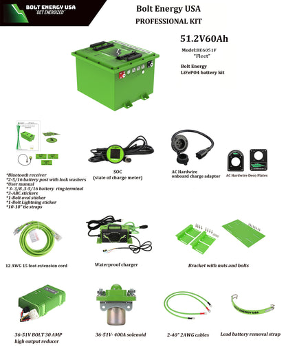 Bolt Energy 48V 60Ah FLEET Golf Cart Lithium Battery Bundle - Professional or Standard Kit