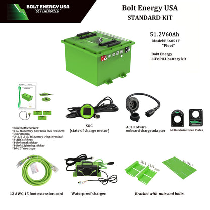 Bolt Energy 48V 60Ah FLEET Golf Cart Lithium Battery Bundle - Professional or Standard Kit