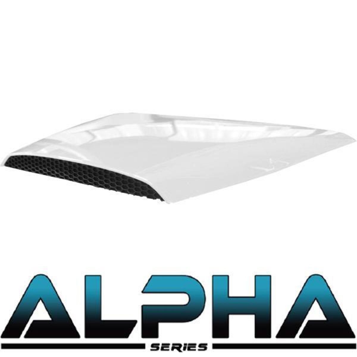 White Alpha Series Hood Scoop for Precedent – white hood scoop with Alpha Series logo