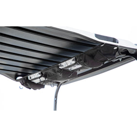 Triple Track Overhead Canvas Storage System – installed under cart roof, angled view