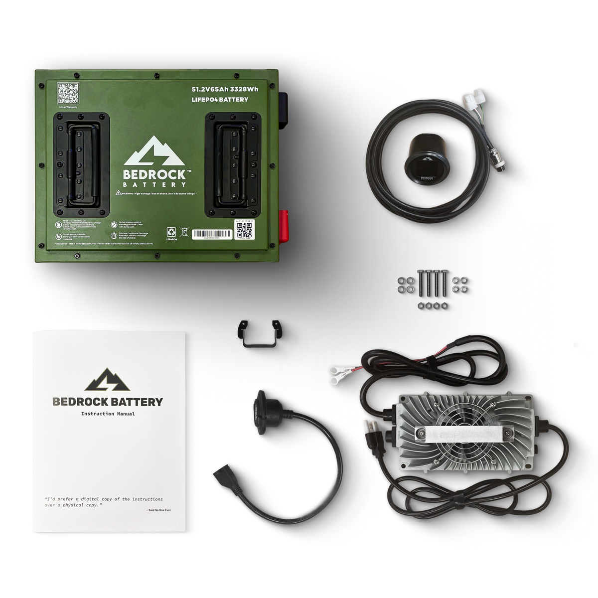 Bedrock Battery 48V 65Ah Slim Lithium Conversion Kit Inclusion with Round Charge Meter for Precedent 04-08