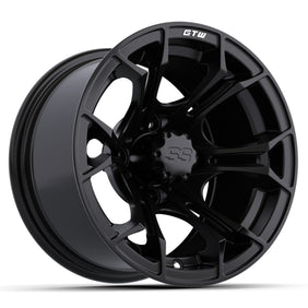 Wheel, 12X7 Spyder Et-.25, Matte Blk w/SS Cap – wheel, angled view