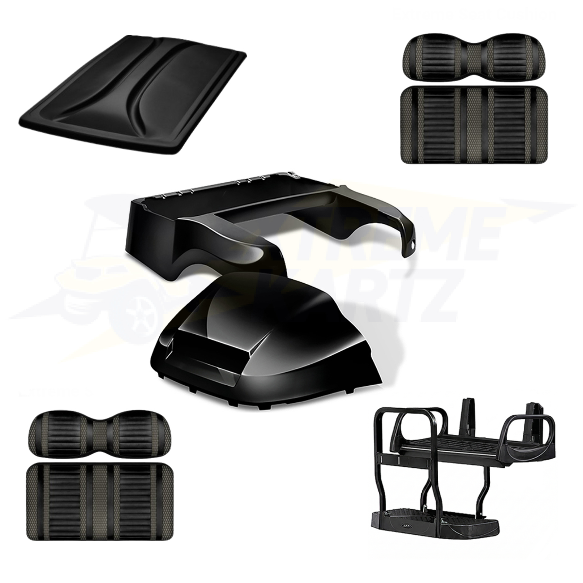 Precedent Factory Style 5pc Upgrade Kit:
Body Kit - Black, Extreme Seat -Black/Graphite, 80" Top - Black, Rear Seat Kit - Max5 (without cupholder)
