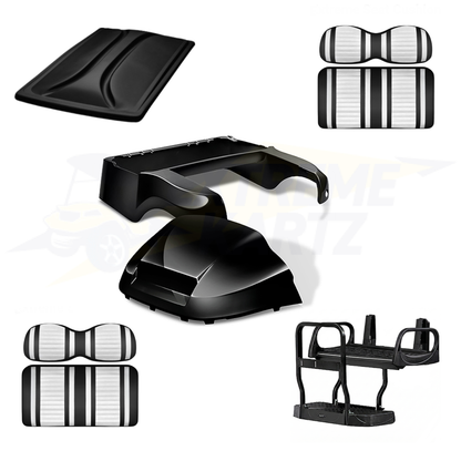 Precedent Factory Style 5pc Upgrade Kit:
Body Kit - Black, Extreme Seat -Black/White, 80" Top - Black, Rear Seat Kit - Max5 (without cupholder)