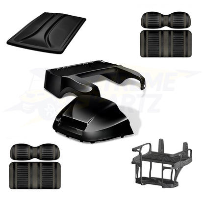 Precedent Factory Style 5pc Upgrade Kit:
Doubletake Body Kit - Black
Doubletake Extreme Seat -Black/Graphite
Doubletake 80" Top - Black
Doubletake Rear Seat Kit - Max6