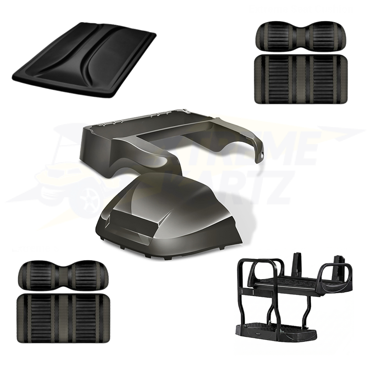 Precedent Factory Style 5pc Upgrade Kit:
Body Kit - Graphite, Extreme Seat -Black/Graphite, 80" Top - Graphite, Rear Seat Kit - Max5 (without Cupholder)
