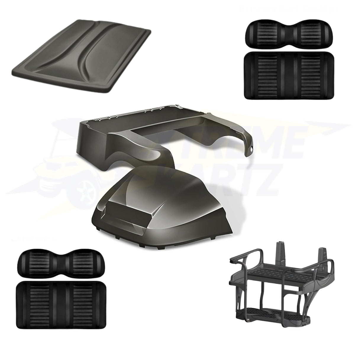 Precedent Factory Style 5pc Upgrade Kit:
Doubletake Body Kit - Graphite
Doubletake Extreme Seat -Black/Black
Doubletake 80" Top - Graphite
Doubletake Rear Seat Kit - Max6