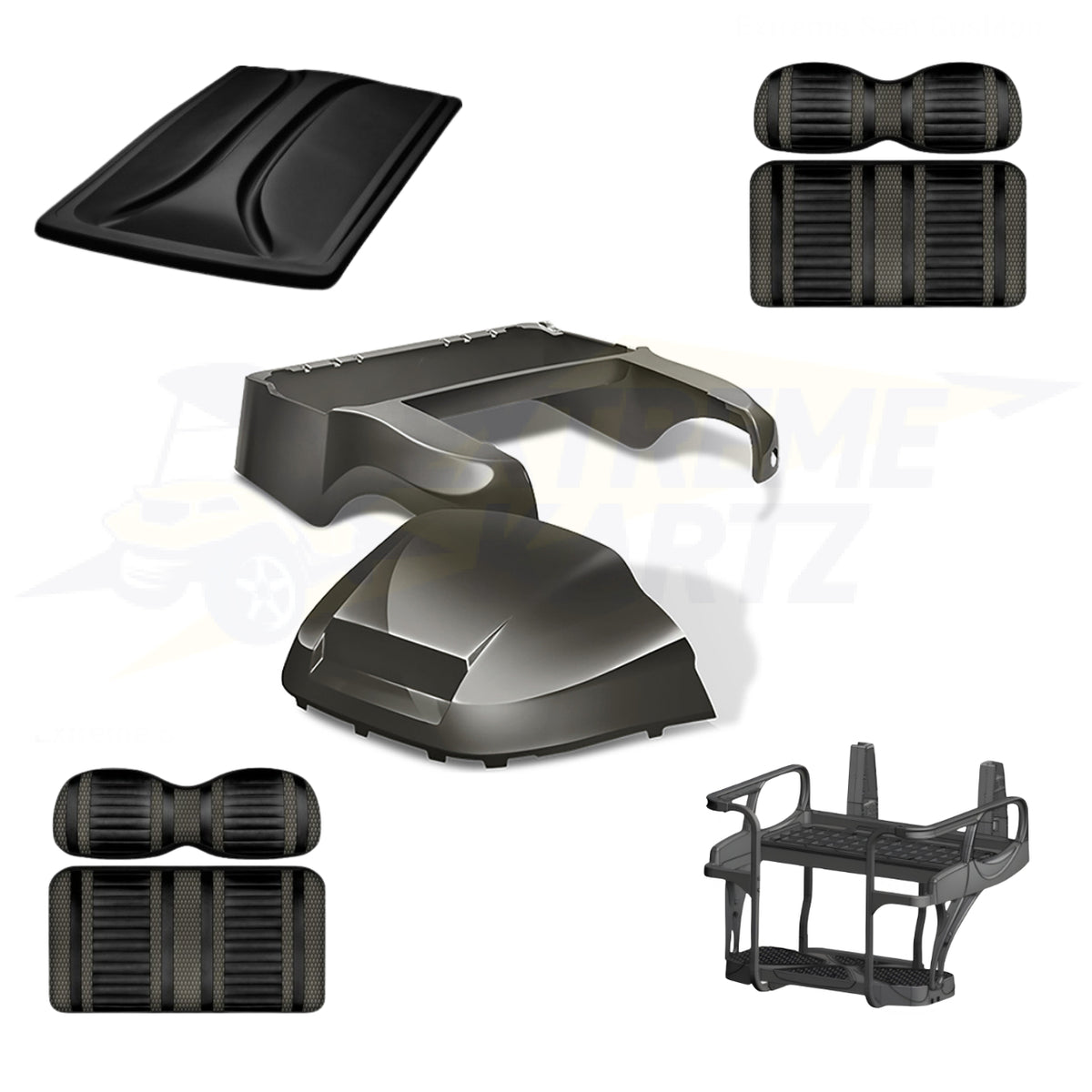 Precedent Factory Style 5pc Upgrade Kit:
Doubletake Body Kit - Graphite
Doubletake Extreme Seat -Black/Graphite
Doubletake 80" Top - Black
Doubletake Rear Seat Kit - Max6