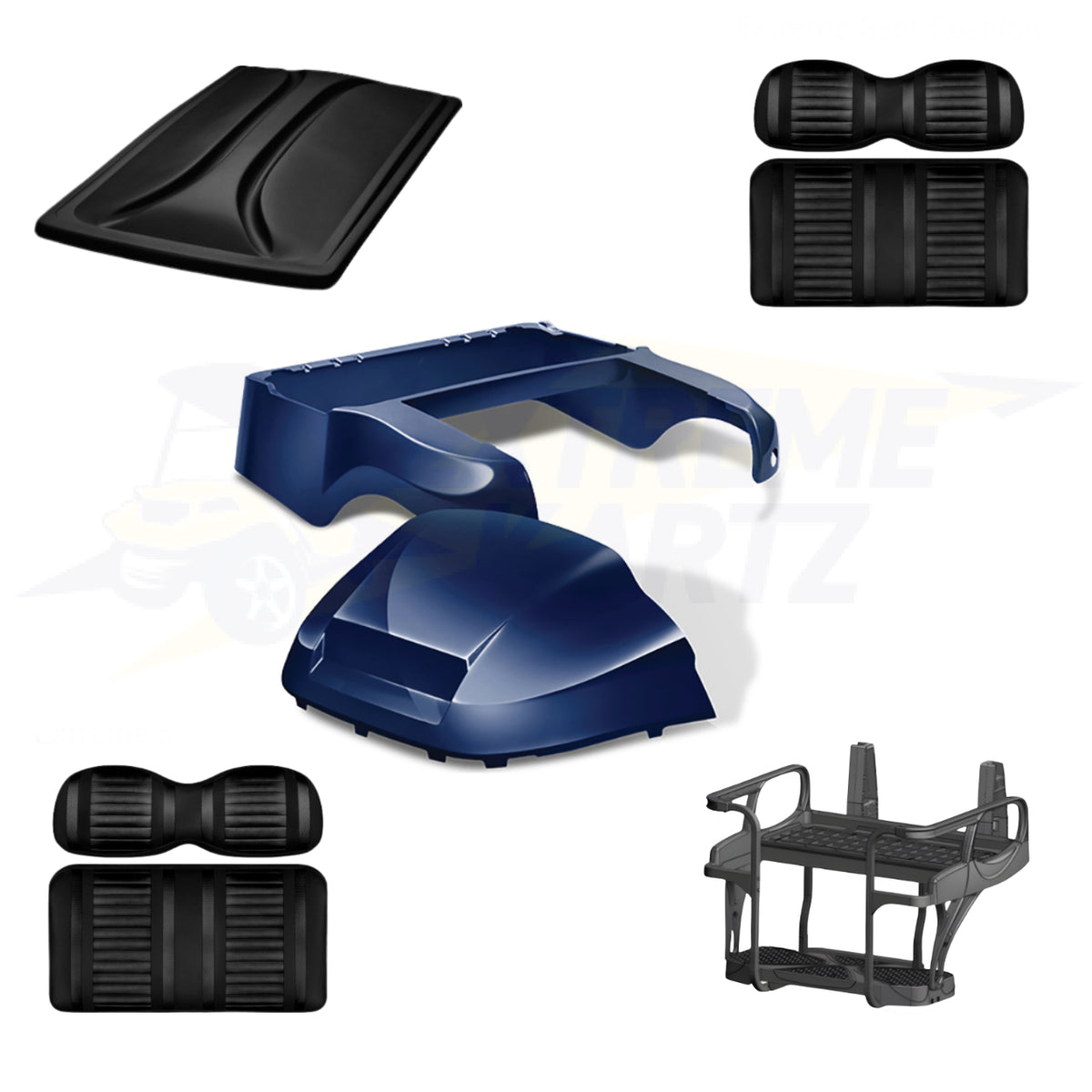 Precedent Factory Style 5pc Upgrade Kit-Doubletake Body Kit - Navy 
Doubletake Extreme Seat -Black/Black
Doubletake 80" Top - Black
Doubletake Rear Seat Kit - Max6