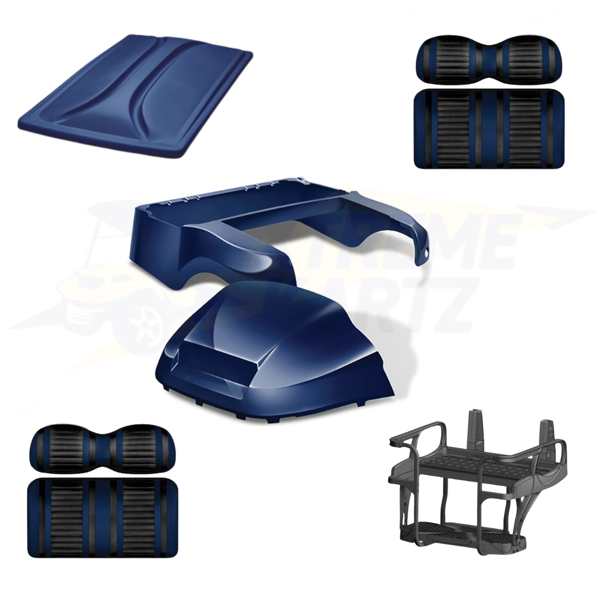 Precedent Factory Style 5pc Upgrade Kit-Doubletake Body Kit - Navy 
Doubletake Extreme Seat -Black/Navy
Doubletake 80" Top -Navy
Doubletake Rear Seat Kit - Max6
