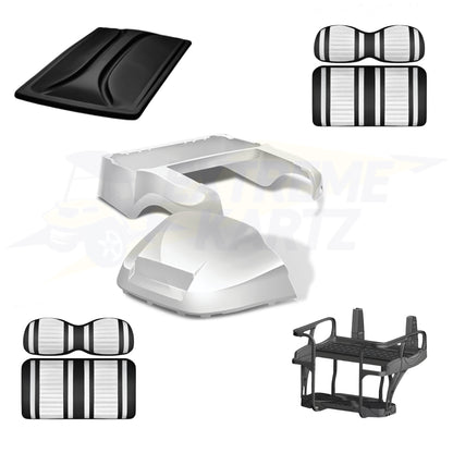 Precedent Factory Style 5pc Upgrade Kit:
Doubletake Body Kit - White
Doubletake Extreme Seat -Black/White
Doubletake 80" Top - Black
Doubletake Rear Seat Kit - Max6