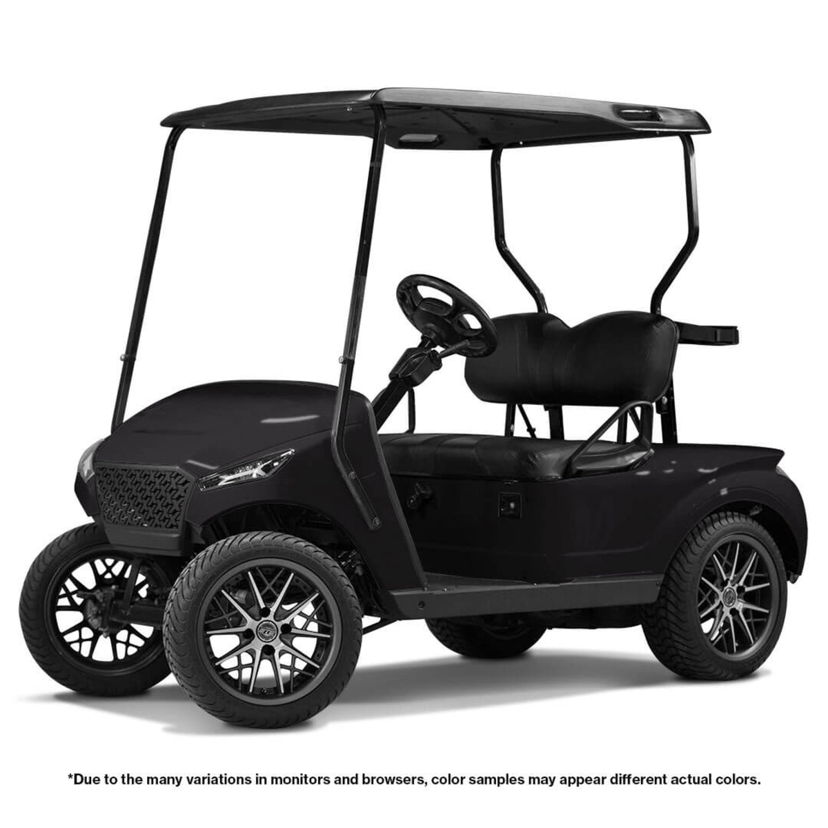 Madjax Storm Body Kit for TXT - Black – installed on black golf cart, front angled view