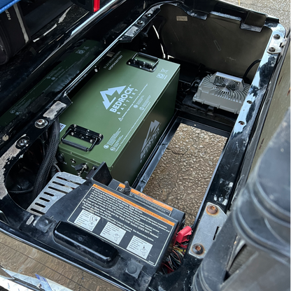 Bedrock Battery Slim battery installed on EZGO RXV