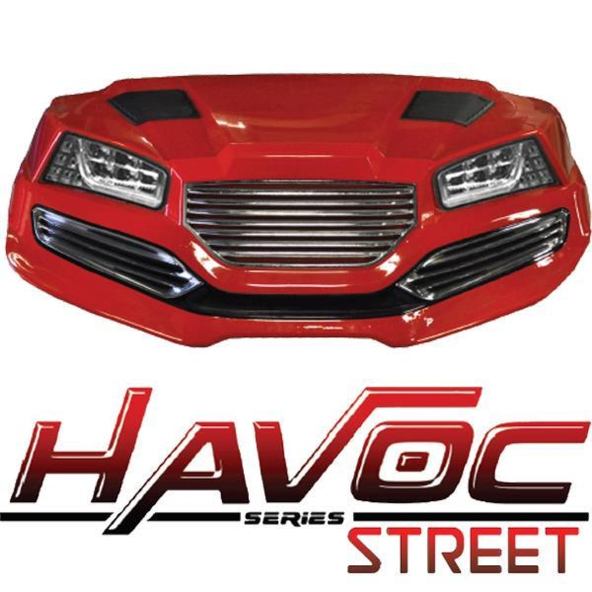 Yamaha Drive Red Havoc (DR) Cowl w/Street Fascia/Headlights/Blk Grill – red front cowl with Havoc Street logo