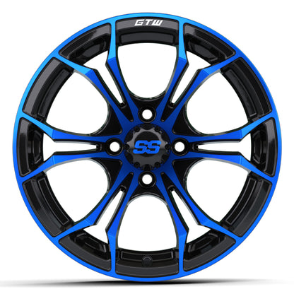 Wheel, 14X7 Spyder, Et-.25 Blk/Blue w/SS Cap – wheel, front view