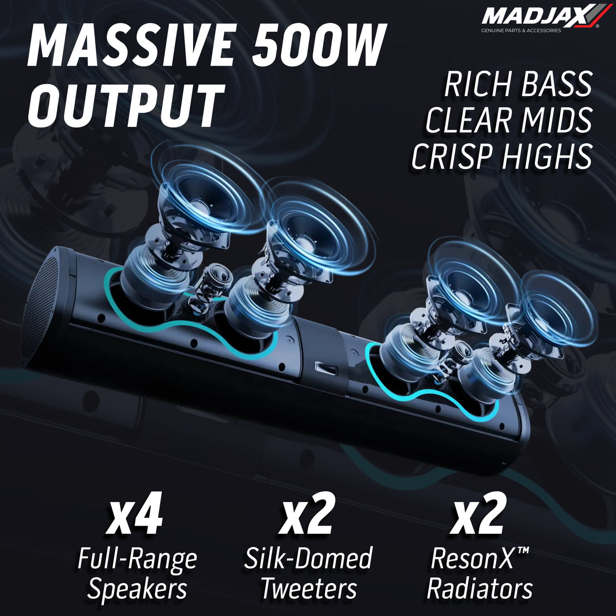 MadJax golf cart soundbar bundle with powerful 500 watt audio