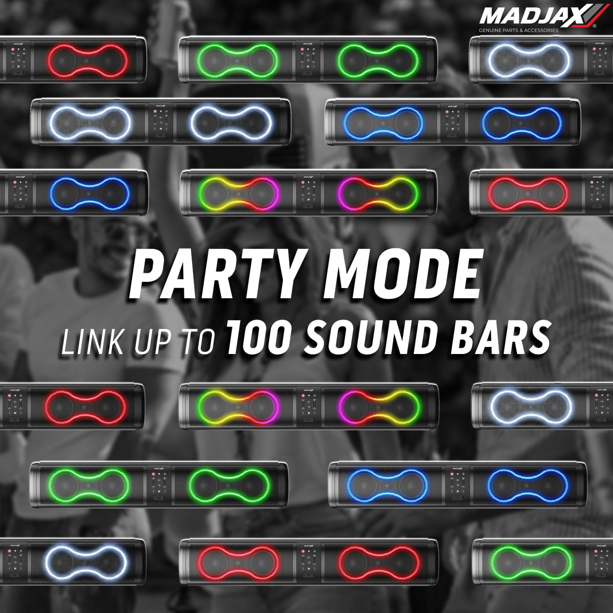Party Mode with MadJax Decibel Audio 26 inch soundbar